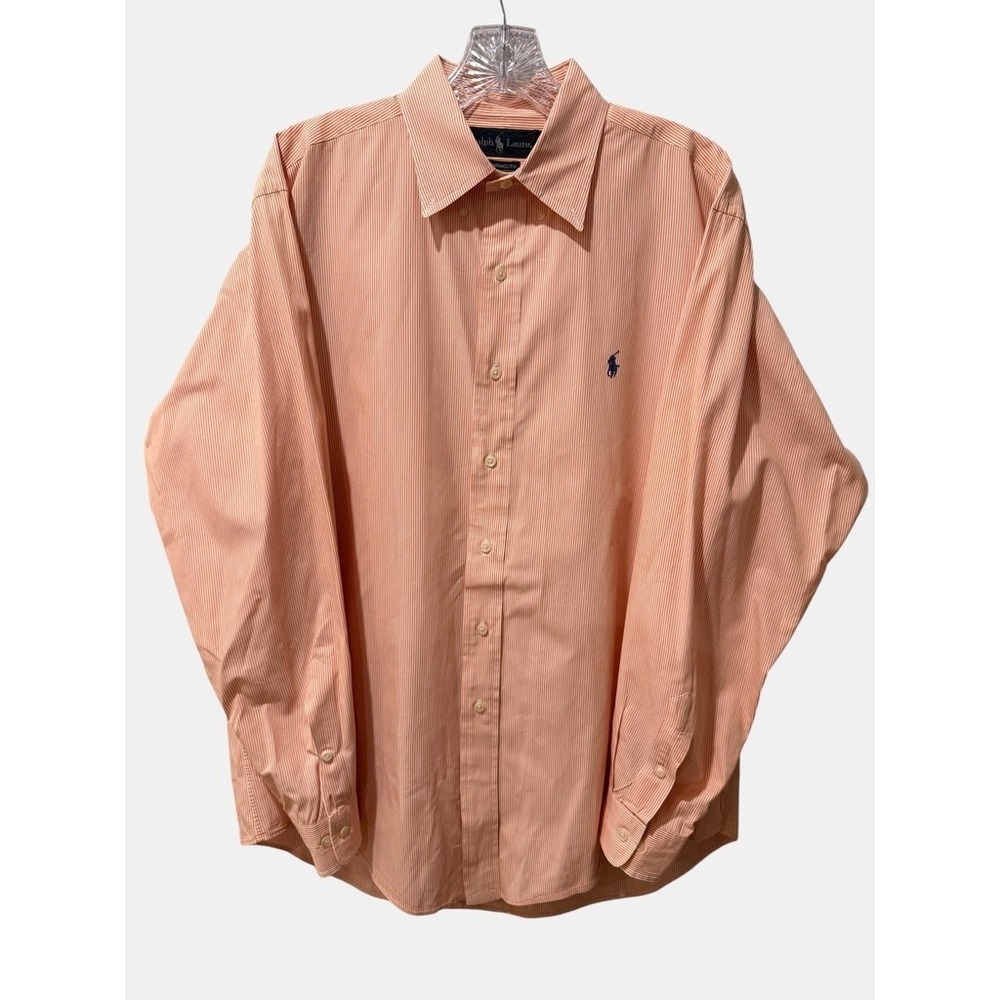 Polo Ralph Lauren Yarmouth Shirt Mens 16 34/35 Orange White Pinstripe Preppy